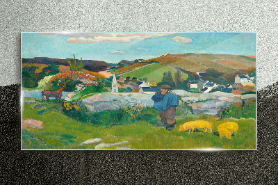 Boy in the landscape Glass Wall Art