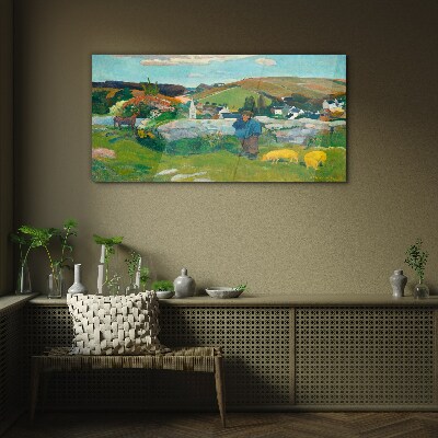 Boy in the landscape Glass Wall Art