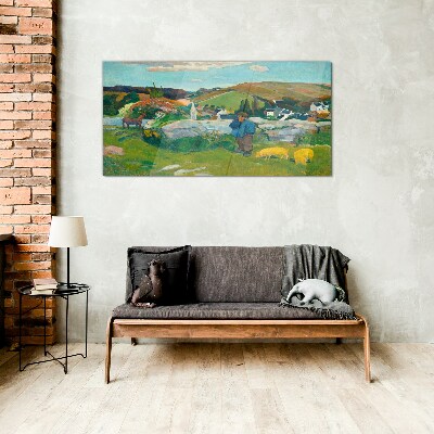 Boy in the landscape Glass Wall Art