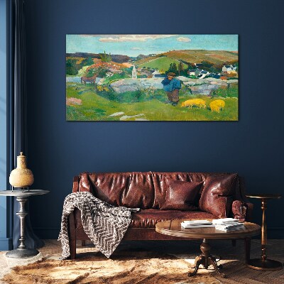 Boy in the landscape Glass Wall Art