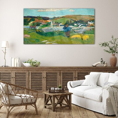Boy in the landscape Glass Wall Art