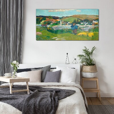 Boy in the landscape Glass Wall Art