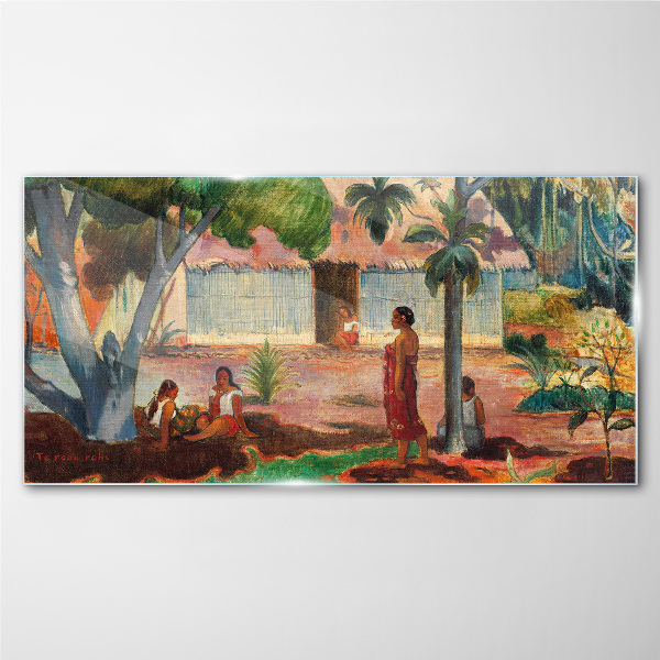 Tropical landscape with figures Glass Wall Art