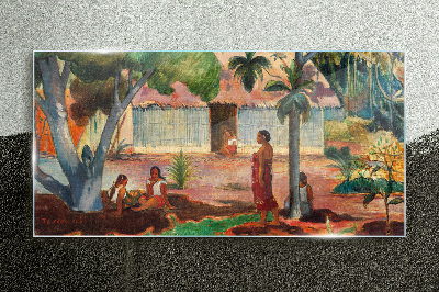 Tropical landscape with figures Glass Wall Art