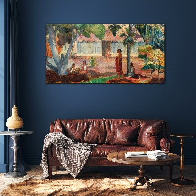 Tropical landscape with figures Glass Wall Art