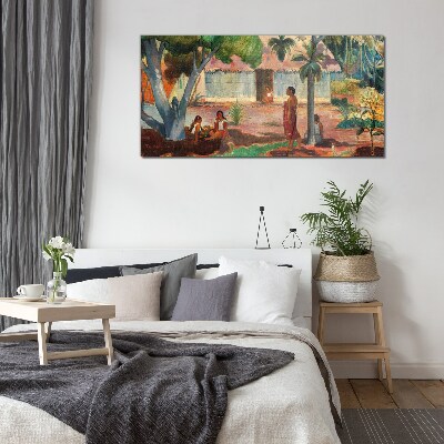 Tropical landscape with figures Glass Wall Art