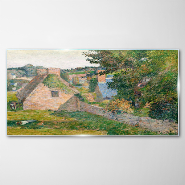 Rural scenery with cottages Glass Wall Art