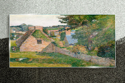 Rural scenery with cottages Glass Wall Art