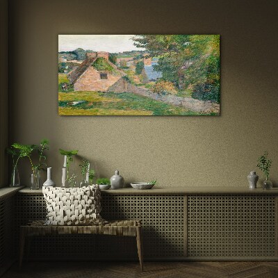 Rural scenery with cottages Glass Wall Art