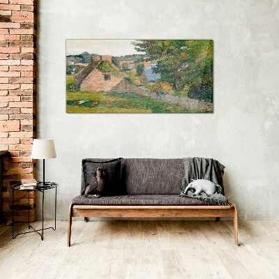 Rural scenery with cottages Glass Wall Art