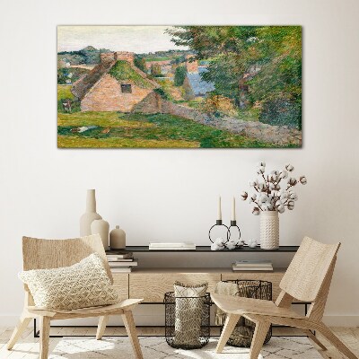 Rural scenery with cottages Glass Wall Art