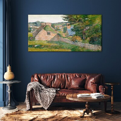 Rural scenery with cottages Glass Wall Art