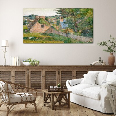 Rural scenery with cottages Glass Wall Art