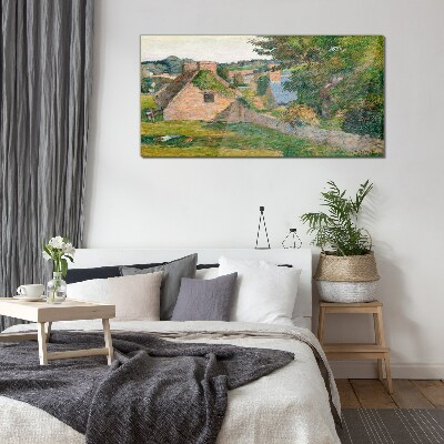 Rural scenery with cottages Glass Wall Art