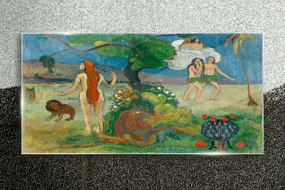 Paradise landscape with characters Glass Wall Art