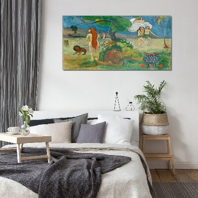 Paradise landscape with characters Glass Wall Art