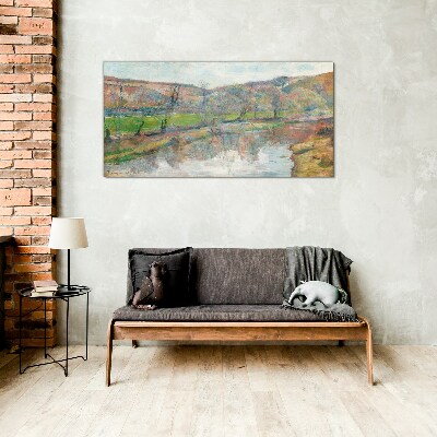A peaceful landscape by the river Glass Wall Art