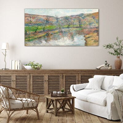 A peaceful landscape by the river Glass Wall Art