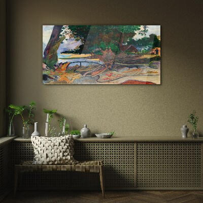 Tropical landscape with trees Glass Wall Art
