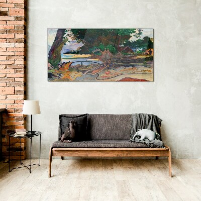 Tropical landscape with trees Glass Wall Art