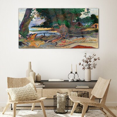 Tropical landscape with trees Glass Wall Art