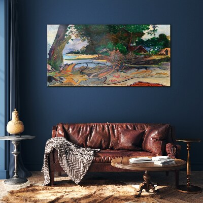 Tropical landscape with trees Glass Wall Art