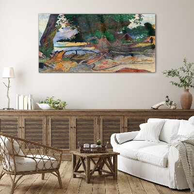 Tropical landscape with trees Glass Wall Art