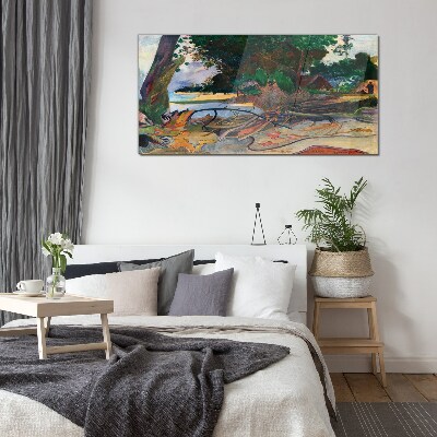 Tropical landscape with trees Glass Wall Art