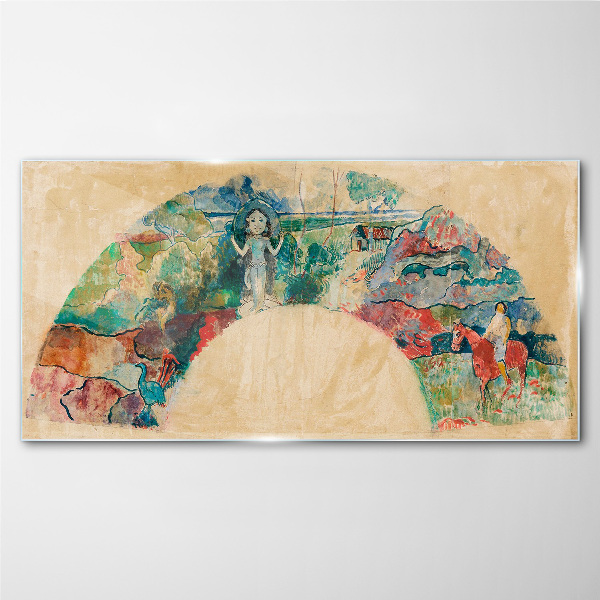 Colorful scene with a figure in a landscape Glass Wall Art