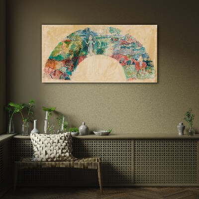 Colorful scene with a figure in a landscape Glass Wall Art