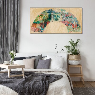 Colorful scene with a figure in a landscape Glass Wall Art