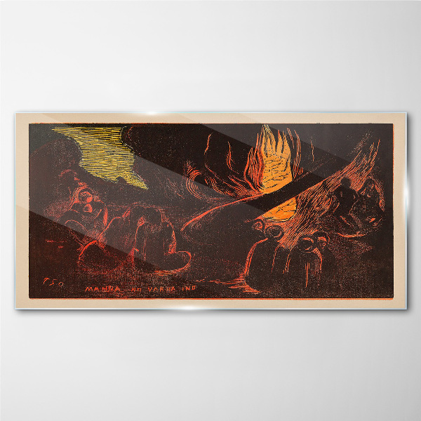Gathering around the campfire Glass Wall Art
