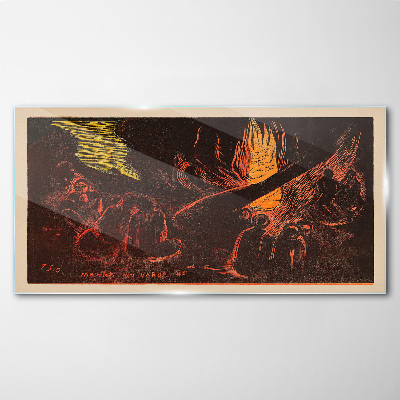 Gathering around the campfire Glass Wall Art