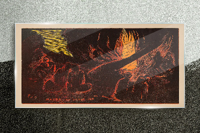 Gathering around the campfire Glass Wall Art