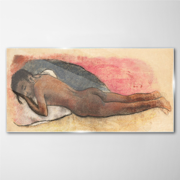 Sleeping figure on a pillow Glass Wall Art