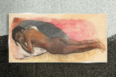 Sleeping figure on a pillow Glass Wall Art