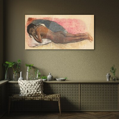 Sleeping figure on a pillow Glass Wall Art