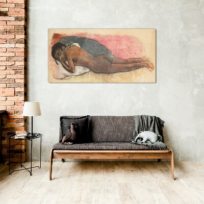 Sleeping figure on a pillow Glass Wall Art