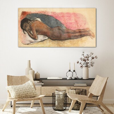 Sleeping figure on a pillow Glass Wall Art