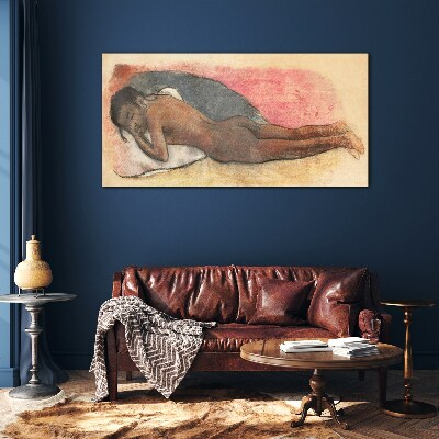 Sleeping figure on a pillow Glass Wall Art