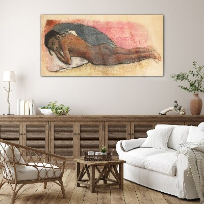 Sleeping figure on a pillow Glass Wall Art