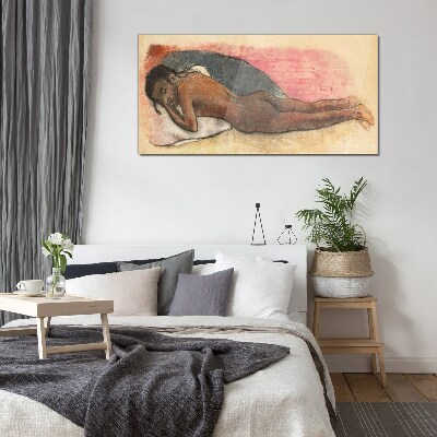 Sleeping figure on a pillow Glass Wall Art