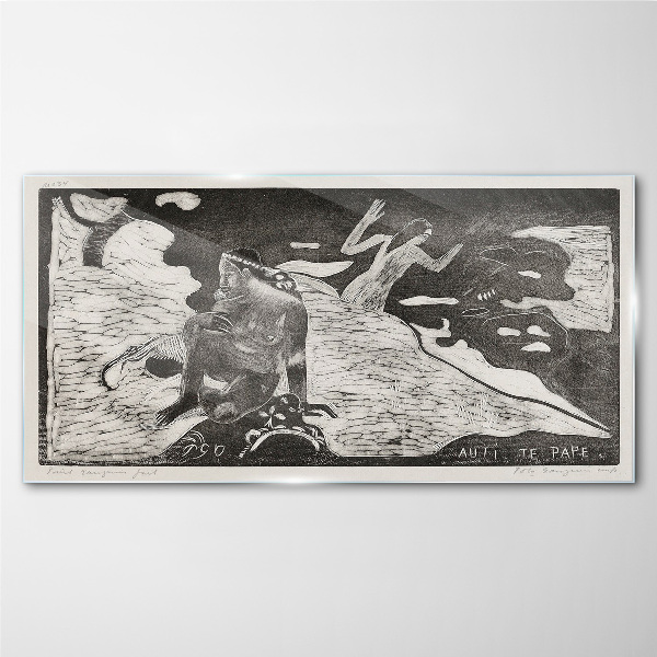 A figure against a background of abstract shapes Glass Wall Art