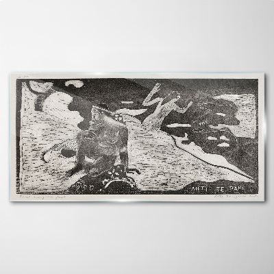 A figure against a background of abstract shapes Glass Wall Art