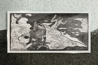 A figure against a background of abstract shapes Glass Wall Art