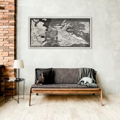 A figure against a background of abstract shapes Glass Wall Art