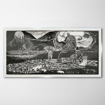 Landscape with figure and nature Glass Wall Art