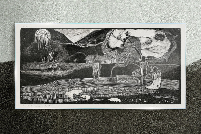 Landscape with figure and nature Glass Wall Art