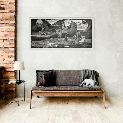 Landscape with figure and nature Glass Wall Art