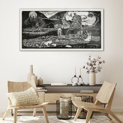 Landscape with figure and nature Glass Wall Art